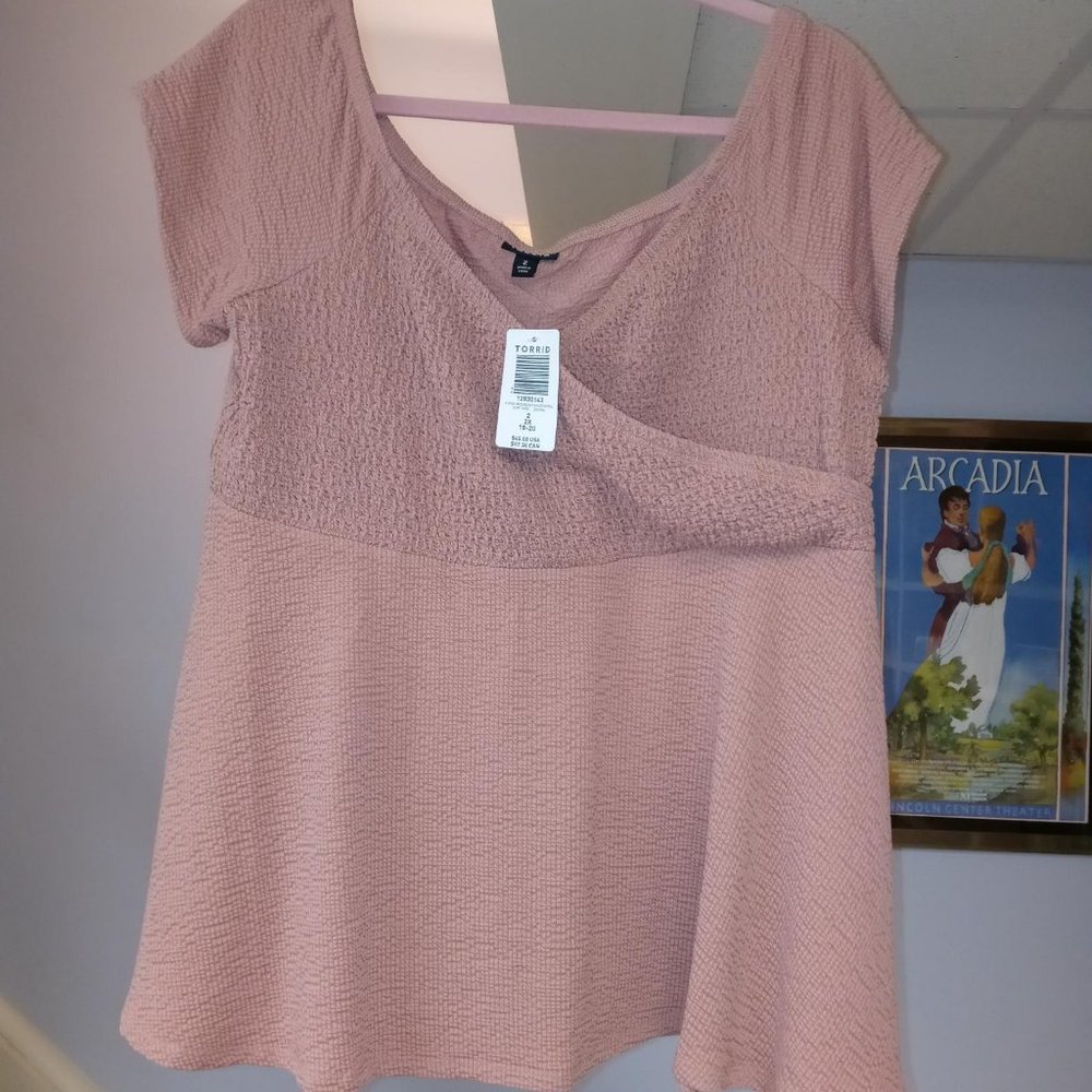 Torrid Rose Colored Smocked Off Shoulder Baby Doll Top